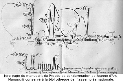 fac-similé de la première page du procès (Manuscrit de l'assemblée nationale)